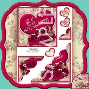 Mum Heart Roses & Lace Printed Sheet Dd394