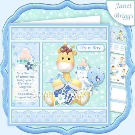 NEW BABY BOY GIRAFFE 7.5 Decoupage Card Kit digital download