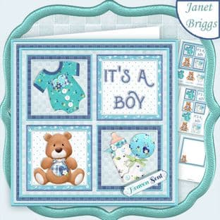 NEW BABY BOY SQUARES 7.5 Decoupage & Insert Card Making Download Kit  577nw