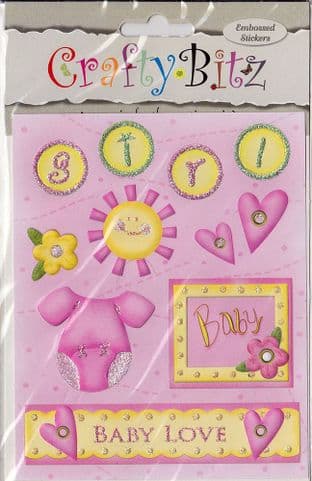 NEW BABY EMBELLISHMENTS - CRAFTY BITZ EMBOSSED STICKERS NDS587