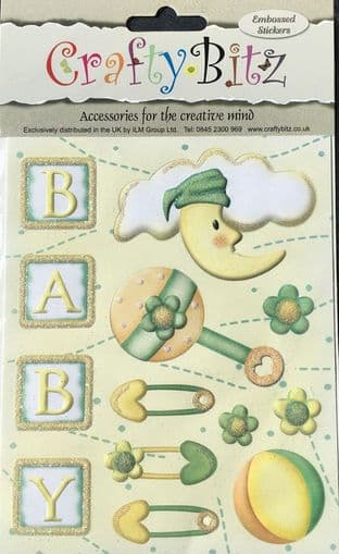 NEW BABY EMBELLISHMENTS - CRAFTY BITZ EMBOSSED STICKERS NDS591