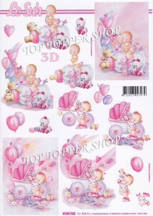 New Baby Girl Bottle & Pram Le Suh Decoupage Sheet  Requires Cutting 4169722