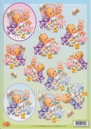 New Baby Girl & Boy with Soft Toys Find It Media Decoupage Sheet  Requires Cutting CD10182