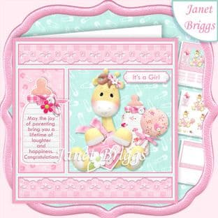 NEW BABY GIRL GIRAFFE 7.5 Decoupage Card Kit digital download