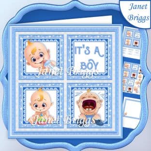 NEW BABY IT'S A BOY SQUARES 7.5 Decoupage Card Kit digital download