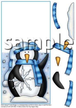 OVER THE EDGE CARD PENGUIN AND SNOWFLAKE printed sheet