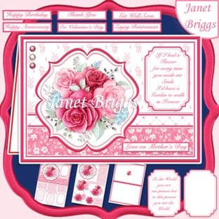 PINK ROSES SPRAY A5 Decoupage  Card Kit digital download