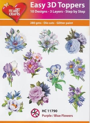 Purple & Blue Flowers 10 Easy 3d Die Cut Decoupage Toppers Hearty Crafts HC11790