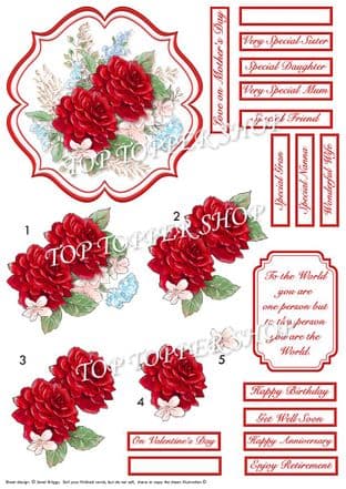 Red Roses Spray Card Topper & Decoupage printed sheet