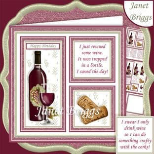 RED WINE SAVE THE DAY or CRAFTY CORKS 7.5 Humorous Decoupage Card Kit digital download