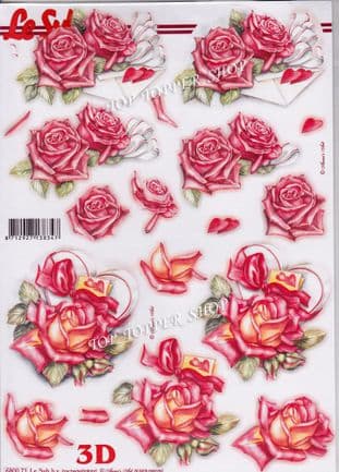 Roses & Hearts A4 Die Cut Decoupage Sheet Le Suh 680.071