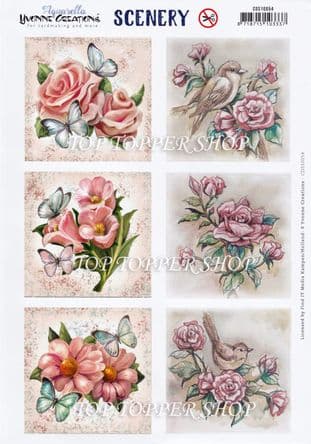 Roses on Squares  A4 Die Cut Card Toppers Yvonne Creations Push Out CDS10054