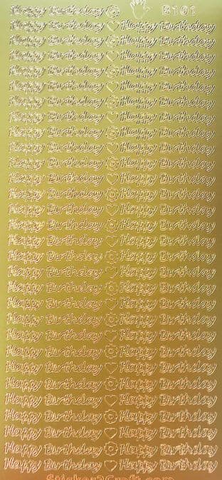 Small Happy Birthday Gold Peel Off Stickers Doodey B101