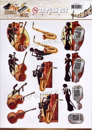 Sounds of Music Jazz Die Cut Decoupage Sheet Amy Design Push Out SB10242