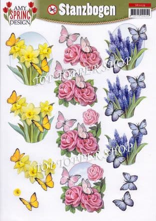Spring Florals & Butterflies A4 Die Cut Decoupage Sheet Amy Design Push Out SB10079