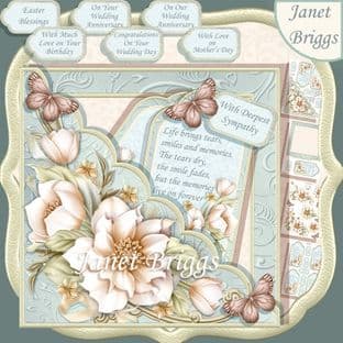 Square Scallop Pocket Cream Florals 7.5 Decoupage Card Kit digital download