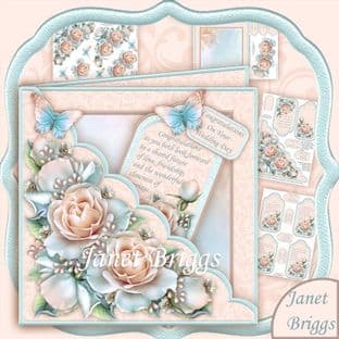 Square Scallop Pocket Pastel Roses Decoupage Card Kit digital download