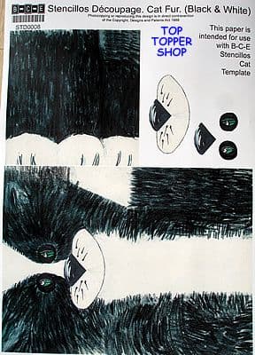 STENCILLO CAT TEMPLATE PAPER, BLACK & WHITE FUR by BCE