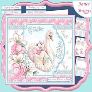 SWANS MOTHER & YOUNG 7.5 Decoupage Card Kit digital download