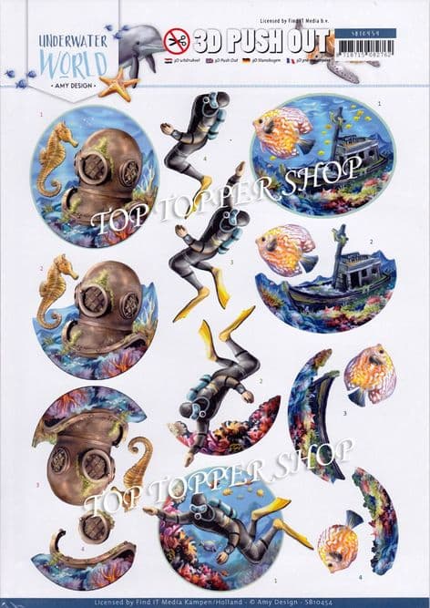 Underwater World Diving Die Cut Decoupage Sheet Amy Design Push Out SB10454