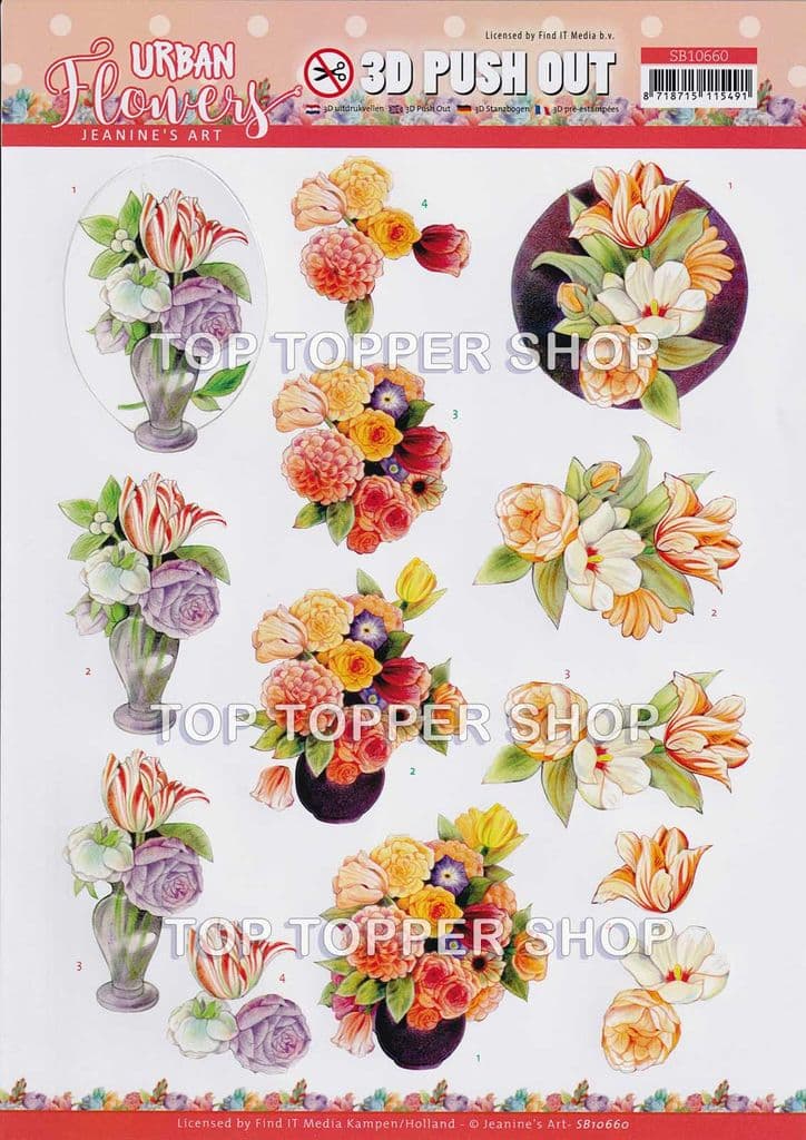 Vase of Flowers Die Cut Decoupage Sheet Jeanine s Art Push Out SB10660