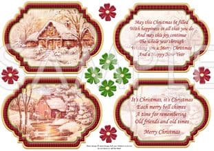 VINTAGE CHRISTMAS SCENES Toppers & Insert Plaques Red 1 printed sheet 547vwc
