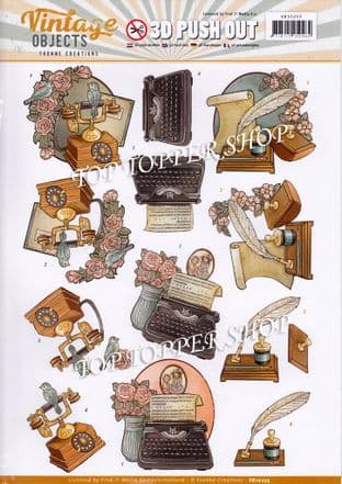 Vintage Objects Communication Die Cut Decoupage Sheet Yvonne Creations Push Out SB10255