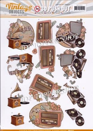 Vintage Objects Music Die Cut Decoupage Sheet Yvonne Creations Push Out SB10253