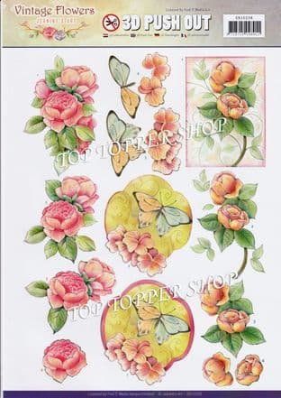 Vintage Pink Flowers Die Cut Decoupage Sheet Jeanine's Art Push Out SB10238