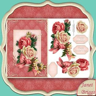 VINTAGE ROSES Card Front & Decoupage printed sheet 429vc