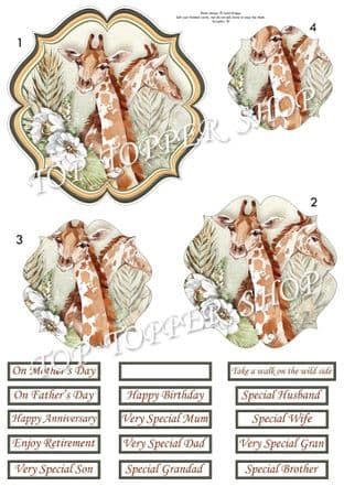 Walk On The Wild Side Giraffe  Topper & Pyramage Cardmaking Printed Sheet