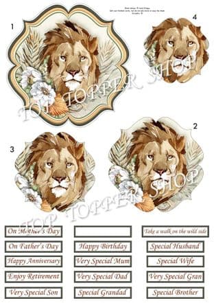 Walk On The Wild Side Lion  Topper & Pyramage Cardmaking Printed Sheet