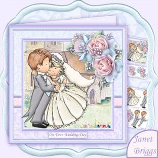 Wedding Day Bride & Groom Hugs 8x8 Decoupage Card Making Download by Janet Briggs