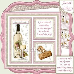 WHITE WINE SAVE THE DAY or CRAFTY CORKS 7.5 Humorous Decoupage Card Kit digital download