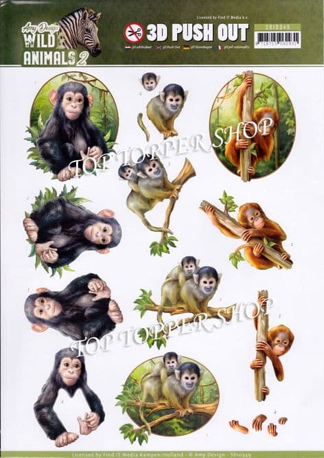 Wild Animals Apes Die Cut Decoupage Sheet Amy Design Push Out SB10349