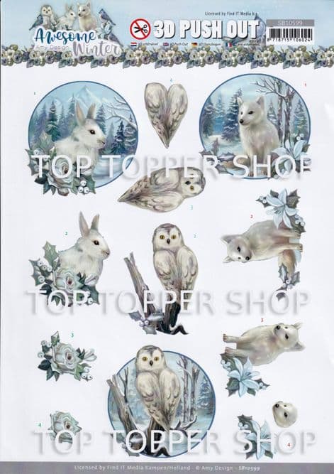 Winter Animals Christmas Die Cut Decoupage Sheet Amy Design Push Out SB10599