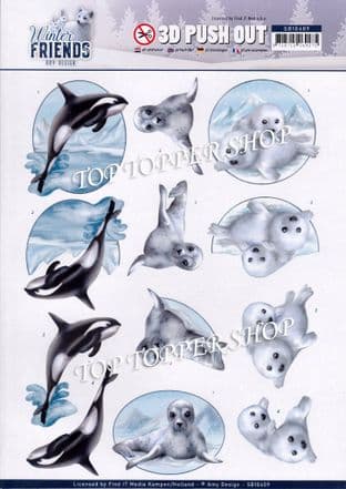 Winter Friends Whales & Seals Die Cut Decoupage Sheet Yvonne Creations Push Out SB10409