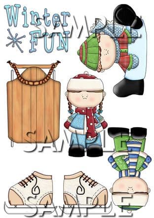 Winter Kids Fun Exclusive Clipart Toppers Printed Sheet