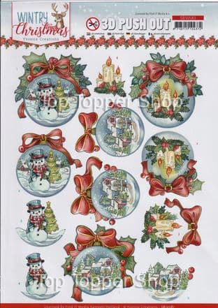 Wintry Christmas  Baubles Die Cut Decoupage Sheet Yvonne Creations Push Out SB10581