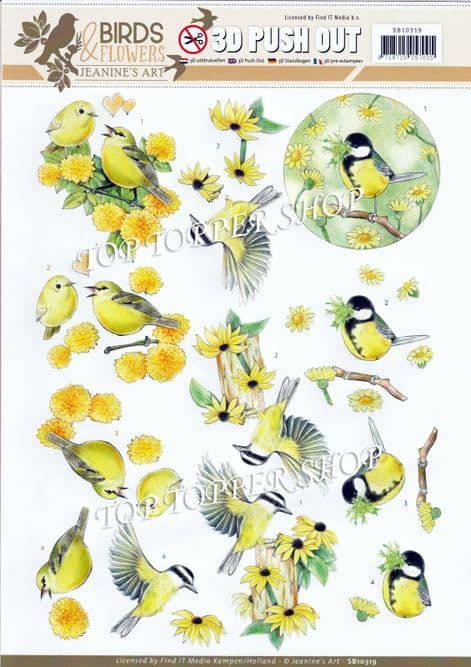 Yellow Birds Die Cut Decoupage Sheet Jeanine's Art Push Out SB10319