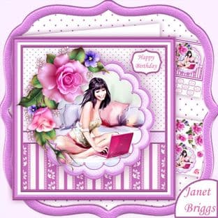 Young Lady & Laptop 8x8 Decoupage Card Making Download by Janet Briggs