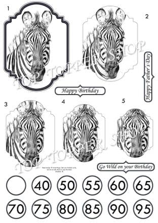 Zebra Portrait Topper & Pyramage Cardmaking Printed Sheet