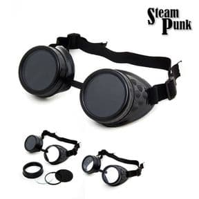  Black Steampunk Welder Goggles with Pop Out Replaceable Glass Disks