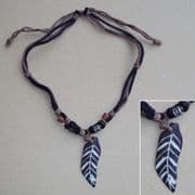 Black Leaf Necklace With Adjustable Length Cord