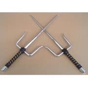 Deluxe Chrome Plated Sai Set With Leather Handle
