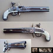 English 1750 Deluxe Double Barrel Flintlock Pistol