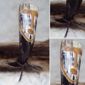 Tribal Face Drinking Horn With Stand