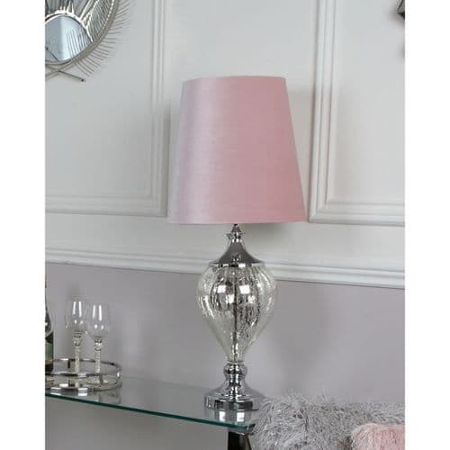 90cms Chrome Glass Regal Lamp with Blush Pink Shade
