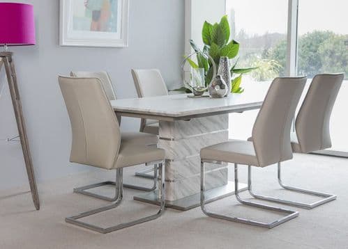Allure Marble Effect White & Grey 160cms x 90cms Dining Table & Chairs