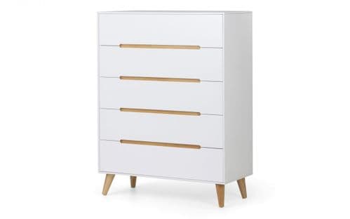 Anders White Scandi Five Drawer Chest Of Drawers